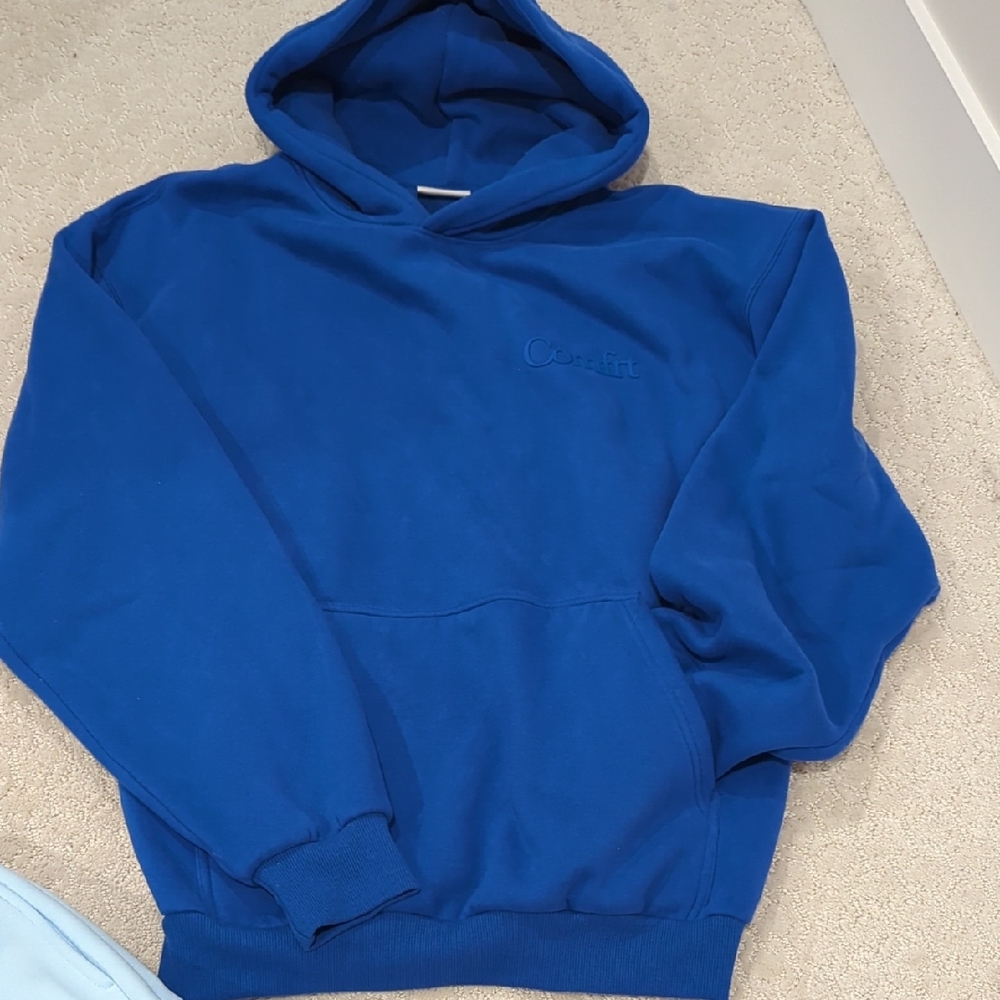 Blue Embroidered Logo Hoodie - Men's Casual Pullover